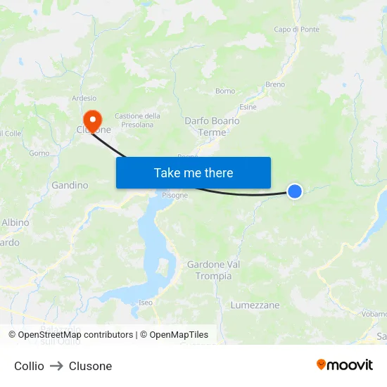 Collio to Clusone map