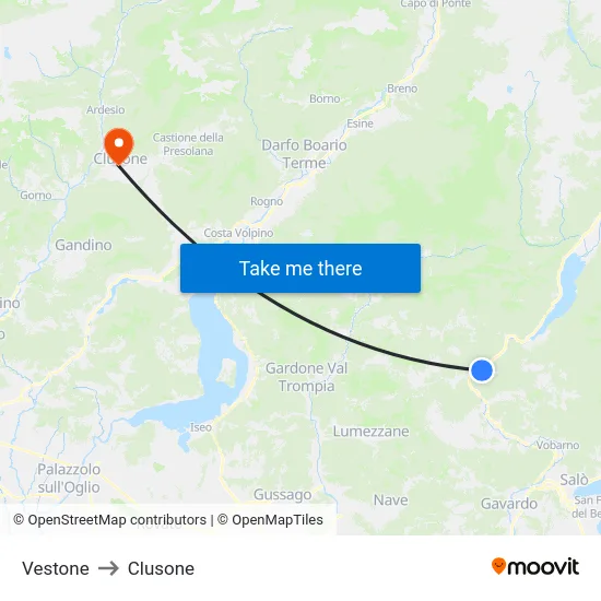 Vestone to Clusone map