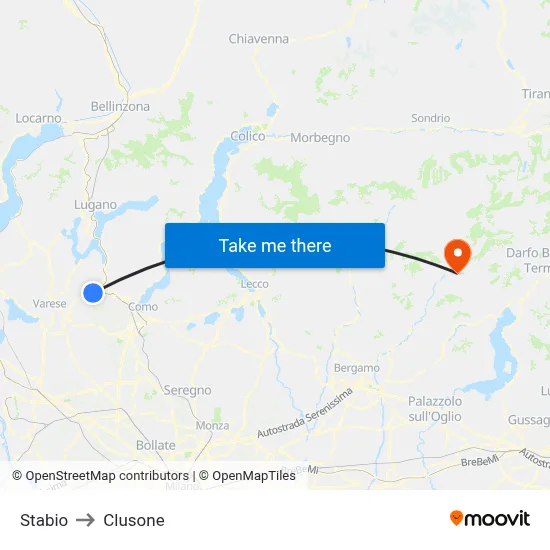 Stabio to Clusone map