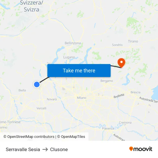 Serravalle Sesia to Clusone map