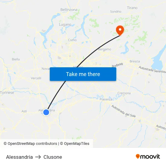 Alessandria to Clusone map