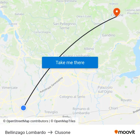 Bellinzago Lombardo to Clusone map