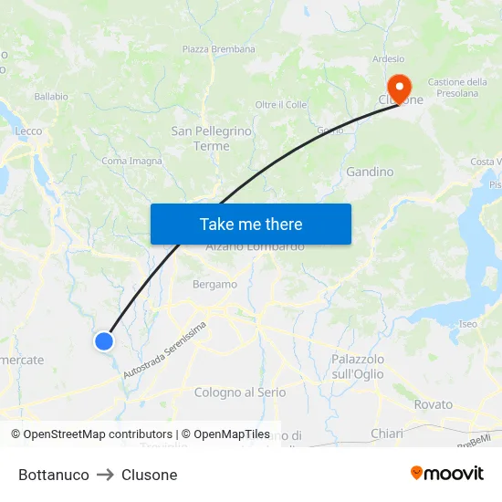 Bottanuco to Clusone map