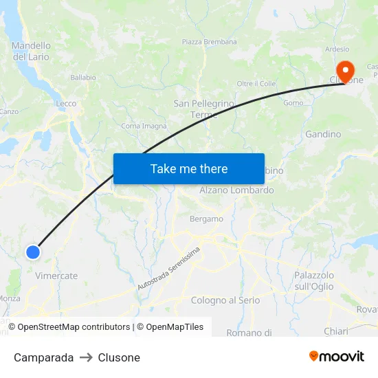 Camparada to Clusone map