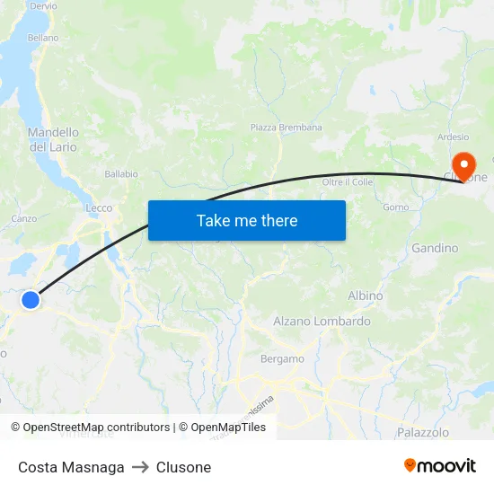 Costa Masnaga to Clusone map