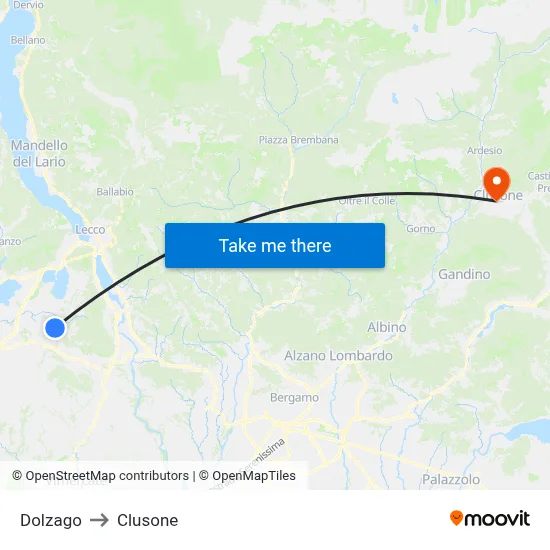 Dolzago to Clusone map
