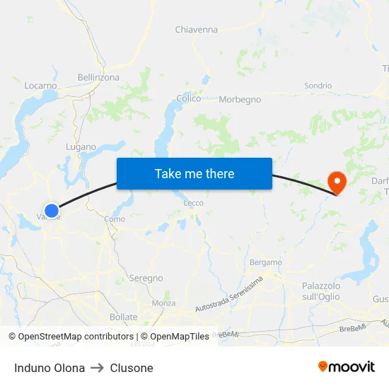 Induno Olona to Clusone map