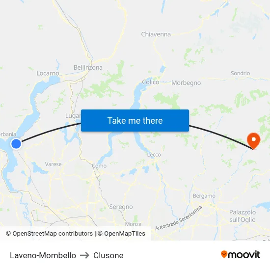 Laveno-Mombello to Clusone map