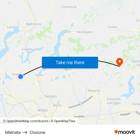 Malnate to Clusone map