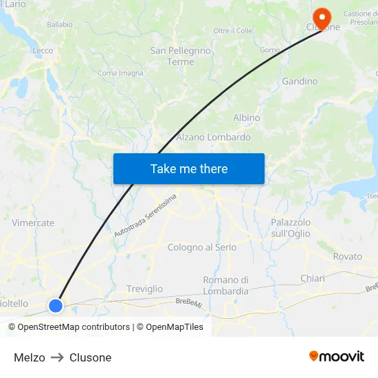 Melzo to Clusone map