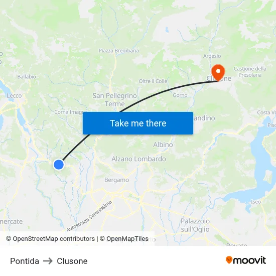 Pontida to Clusone map