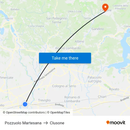 Pozzuolo Martesana to Clusone map
