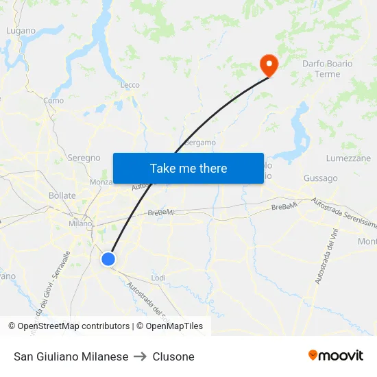 San Giuliano Milanese to Clusone map
