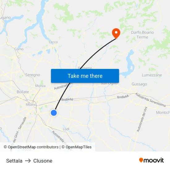 Settala to Clusone map