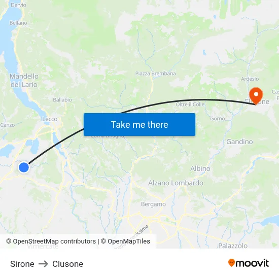 Sirone to Clusone map