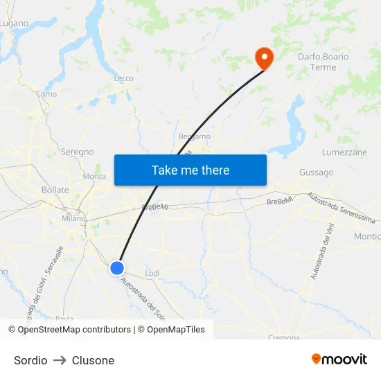 Sordio to Clusone map