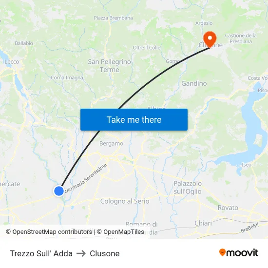 Trezzo Sull' Adda to Clusone map