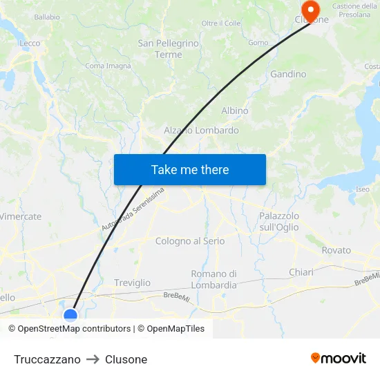 Truccazzano to Clusone map
