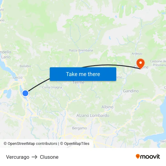 Vercurago to Clusone map