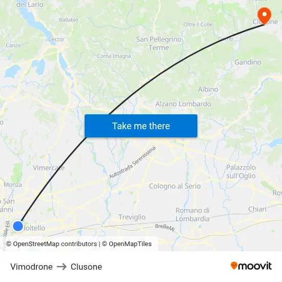 Vimodrone to Clusone map