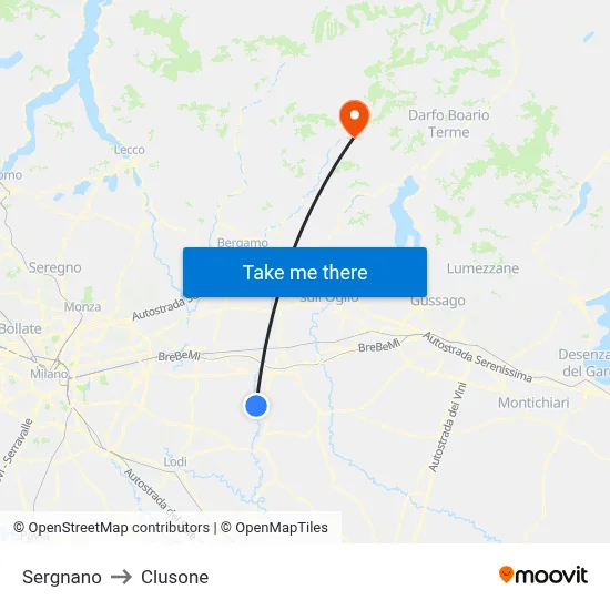 Sergnano to Clusone map