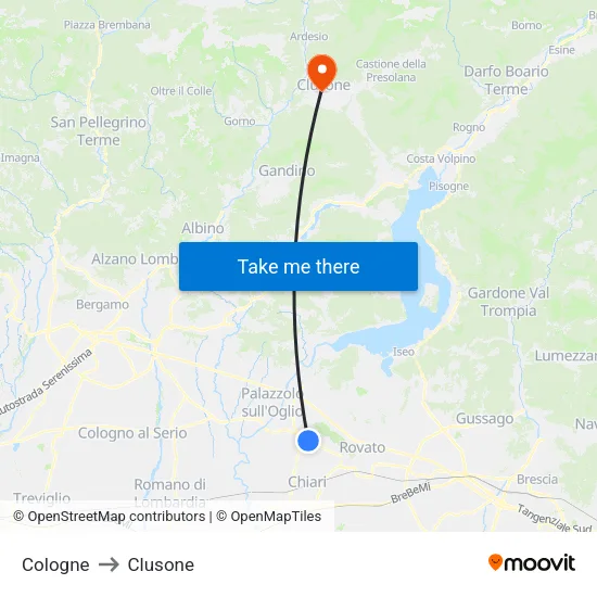 Cologne to Clusone map