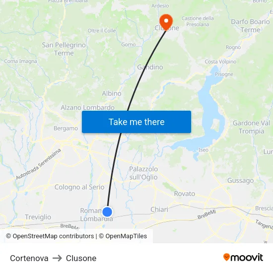 Cortenova to Clusone map