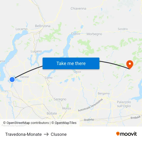 Travedona-Monate to Clusone map