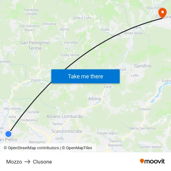 Mozzo to Clusone map