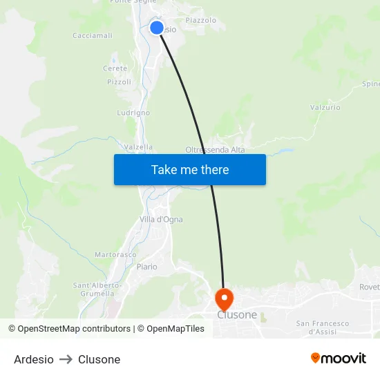 Ardesio to Clusone map