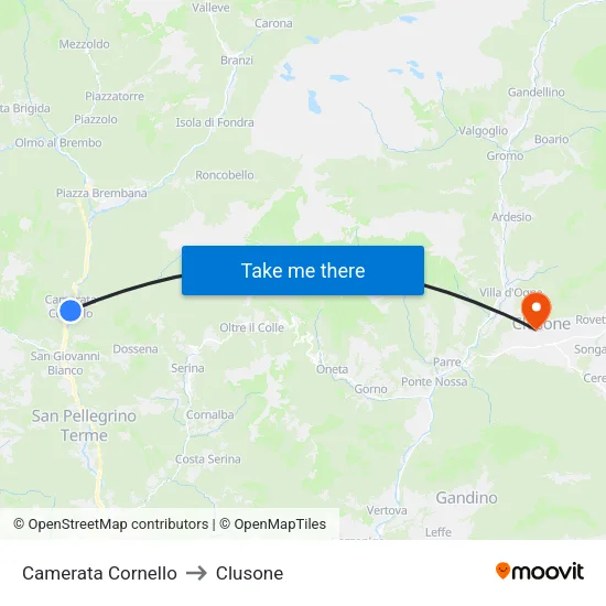 Camerata Cornello to Clusone map