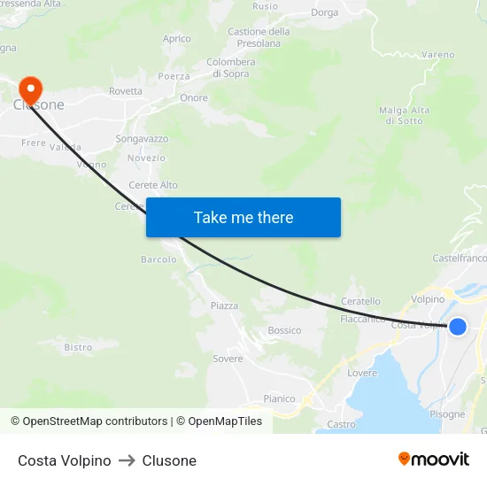Costa Volpino to Clusone map