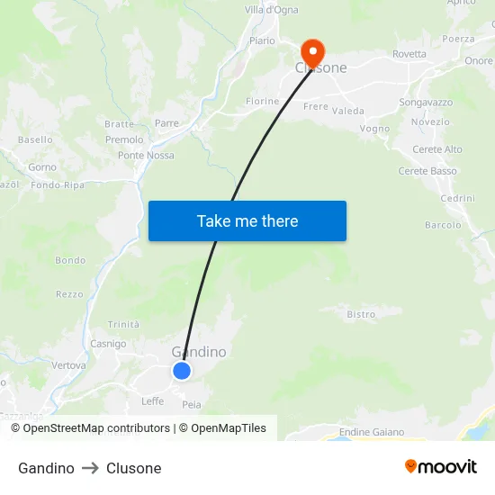 Gandino to Clusone map