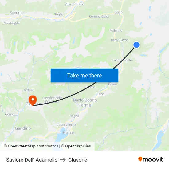 Saviore Dell' Adamello to Clusone map