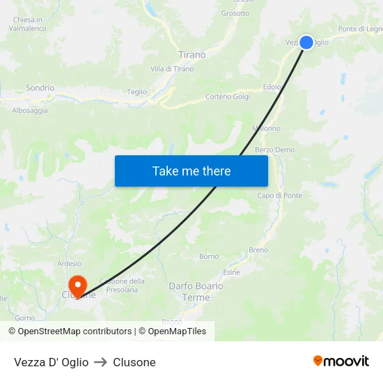 Vezza D' Oglio to Clusone map