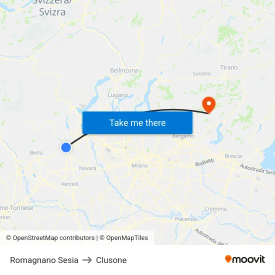 Romagnano Sesia to Clusone map