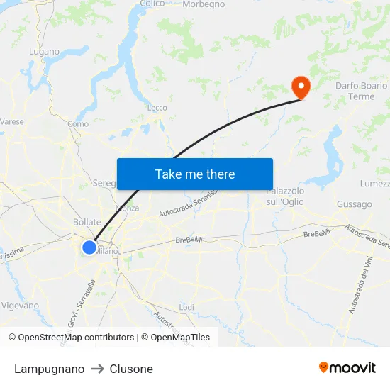 Lampugnano to Clusone map
