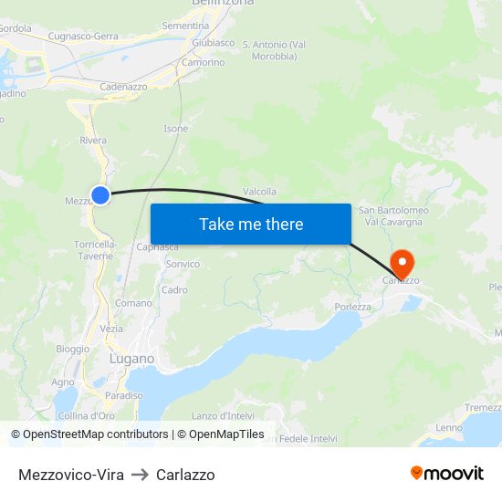 Mezzovico-Vira to Carlazzo map