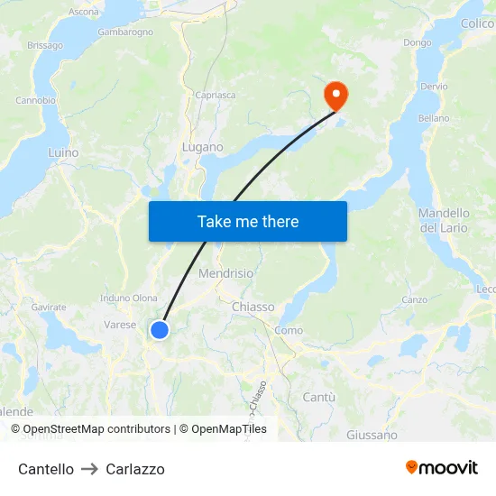 Cantello to Carlazzo map