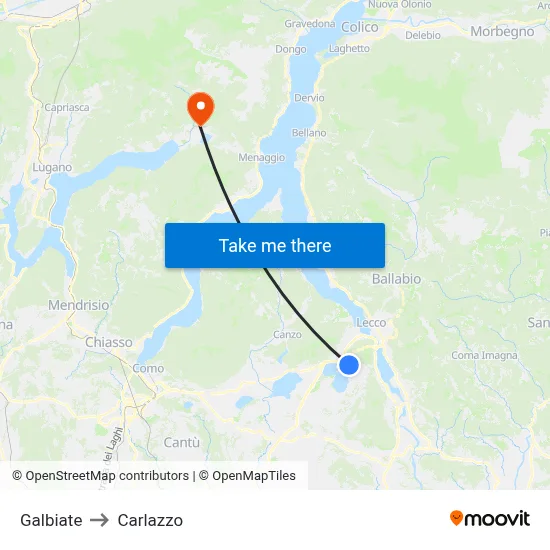 Galbiate to Carlazzo map