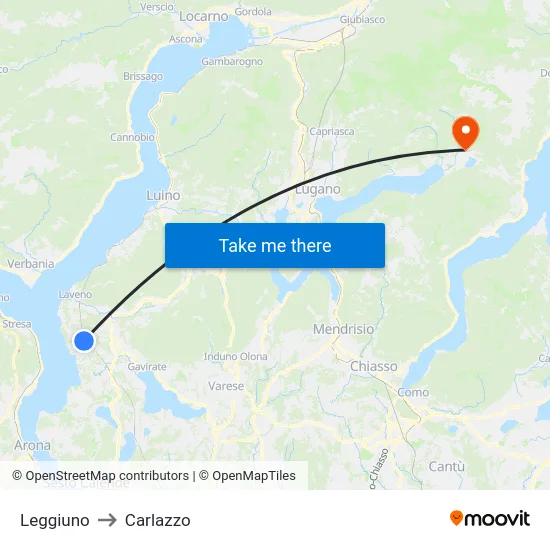 Leggiuno to Carlazzo map