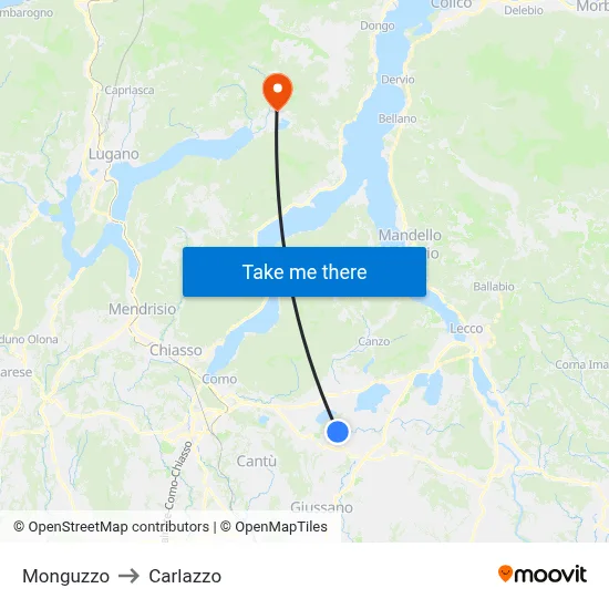 Monguzzo to Carlazzo map