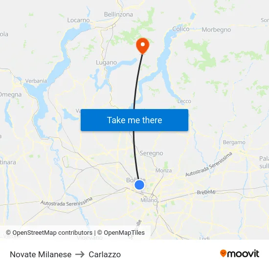 Novate Milanese to Carlazzo map