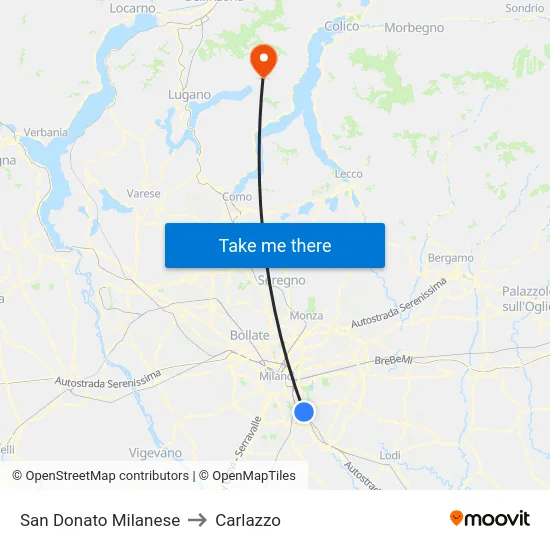 San Donato Milanese to Carlazzo map
