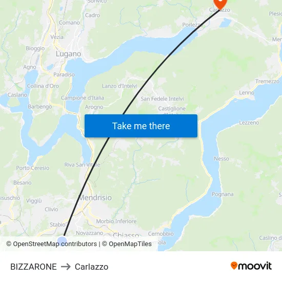 Bizzarone to Carlazzo map