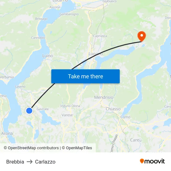 Brebbia to Carlazzo map