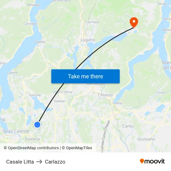 Casale Litta to Carlazzo map