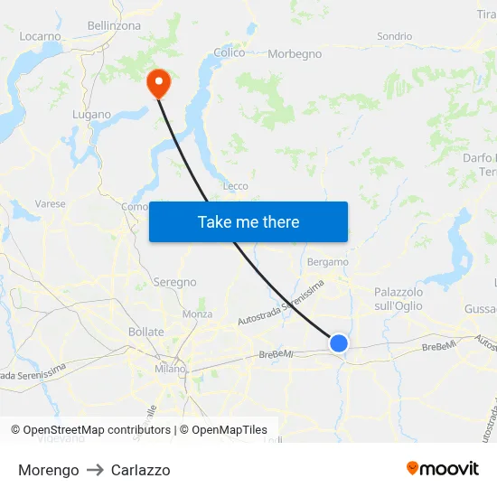 Morengo to Carlazzo map