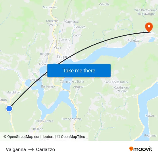 Valganna to Carlazzo map