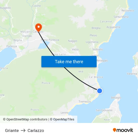 Griante to Carlazzo map